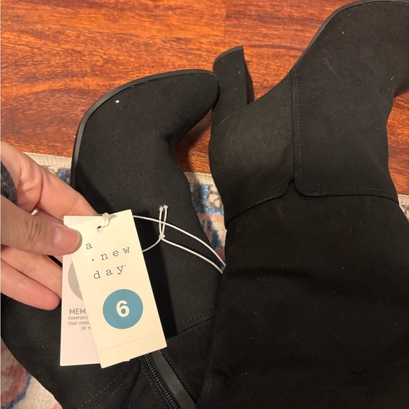 Black Knee-High Women's Boots NWT A New Day Block Heel Faux Suede - Picture 4 of 7